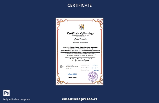 certificato di matrimonio neozelandese in stile verificato modello Word e PDF